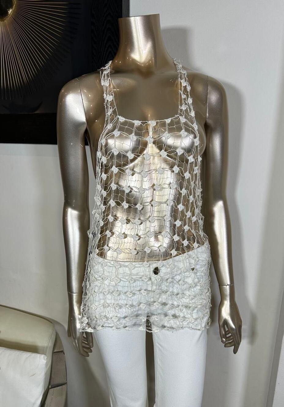 Gucci White S/S 2003 Tom Ford Sheer Netting Racerback Tank Top (Size: IT40) NWD